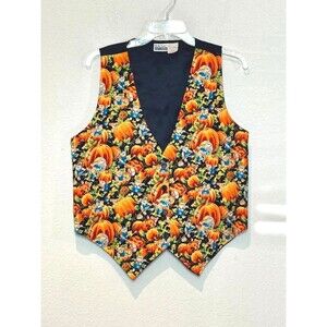 Vintage BASIC EDITIONS Halloween Vest – Pumpkins & Scarecrows Print – Size M